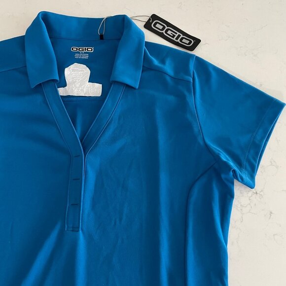 OGIO Activewear Short Sleeve V Neck Polyester Polo Golf Shirt Blue Sz S NWT - Picture 3 of 10